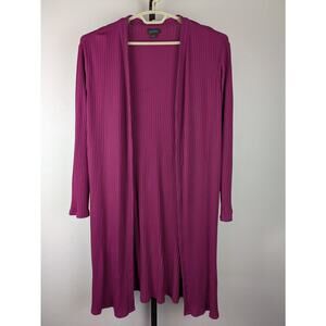 J. Jill Wearever Rib Knit Open Front Long Cardigan Sweater cranberry pink